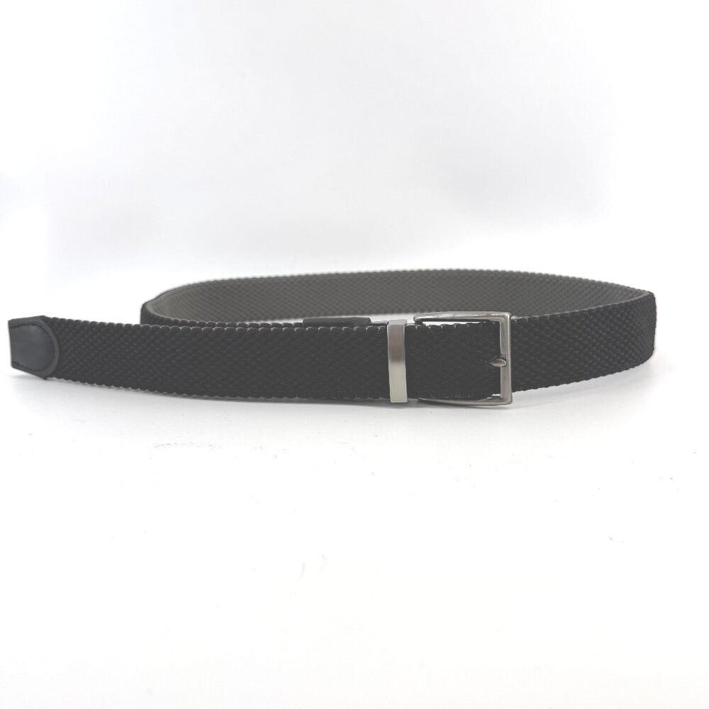 Tommy Bahama Black/Gray Reversible Braided Belt stretch Silver Buckle S/M NWOT‎